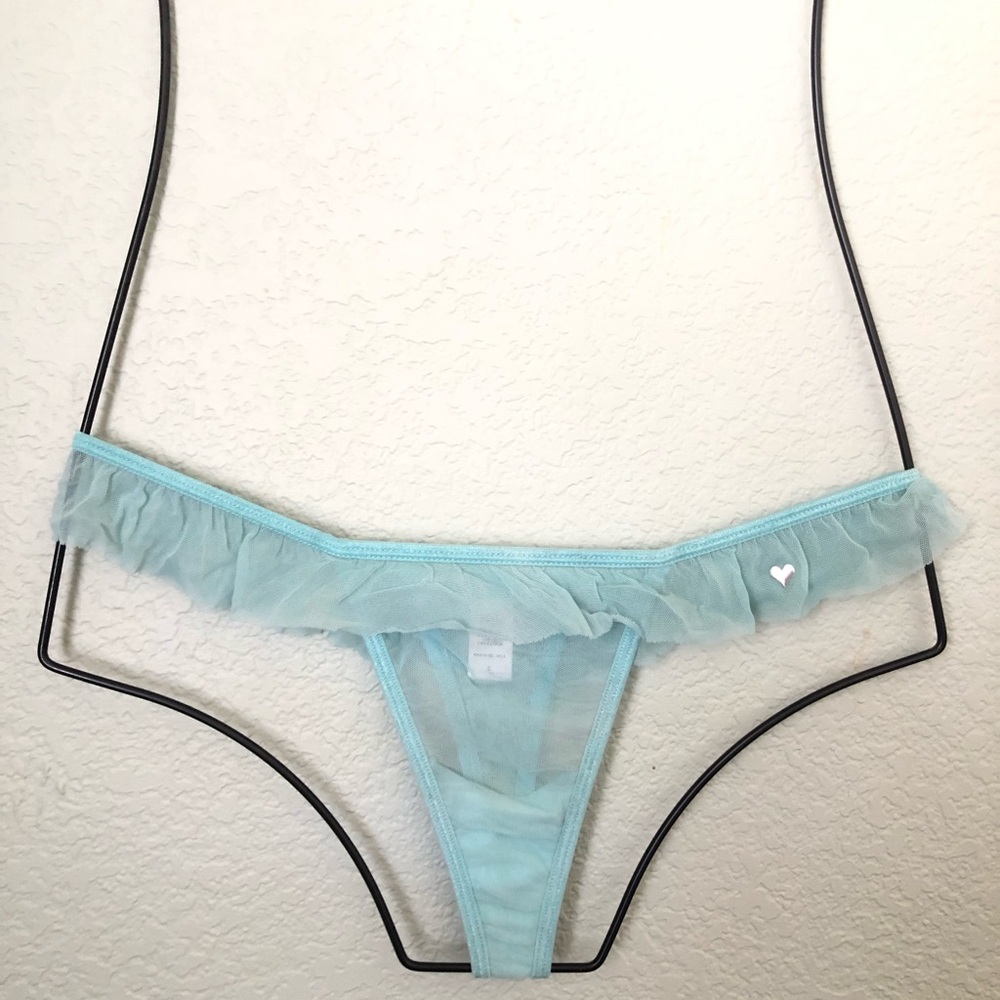 VTG Y2K Blue Lace Low Rise Thong G-string Small Victoria Secret